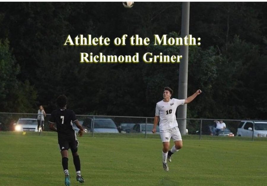 Richmond Griner heads the ball during a game. Through hard work and dedication, Griner has become a valuable member of the mens soccer team.