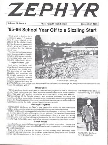 Front page of the 1985 September issue, featuring a boy breaking dress code.