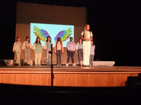 Students practicing to perform “I Am Angel” 
