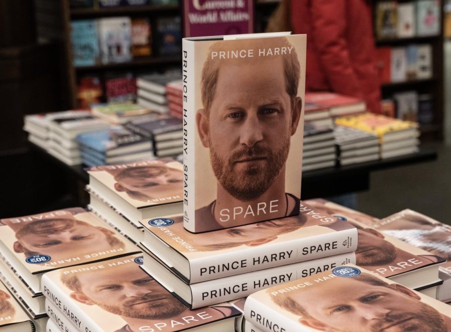 Prince+Harrys+memoir+sits+on+display+at+a+bookstore.