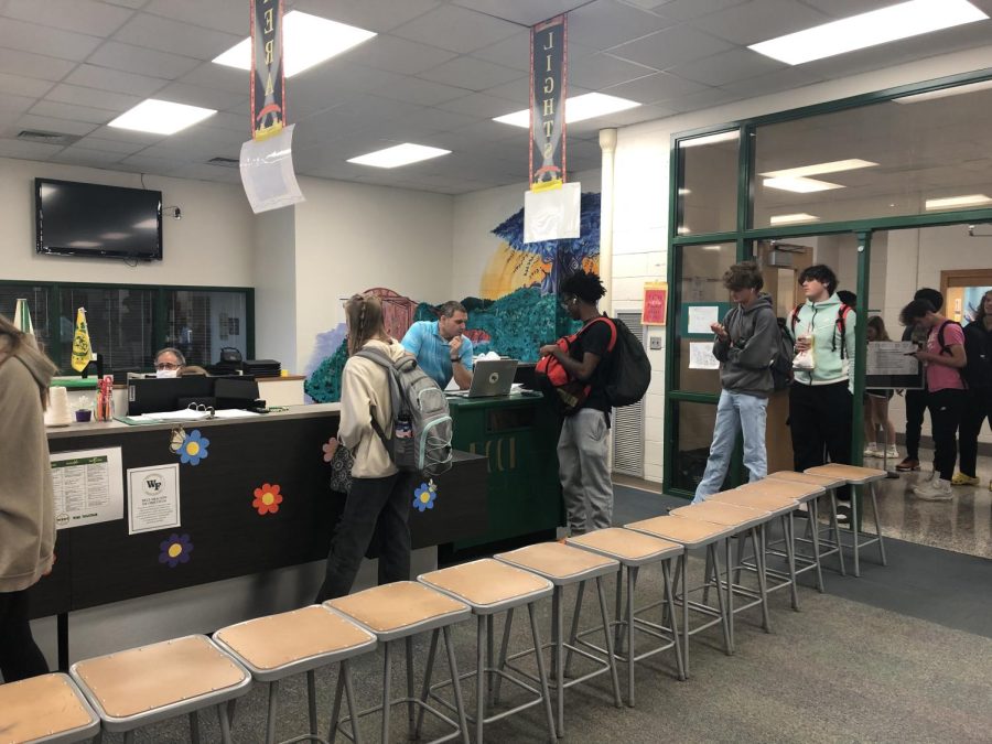 Students line up during fourth lunch to purchase Prom tickets