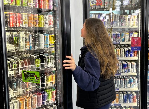Student browses energy drink options.