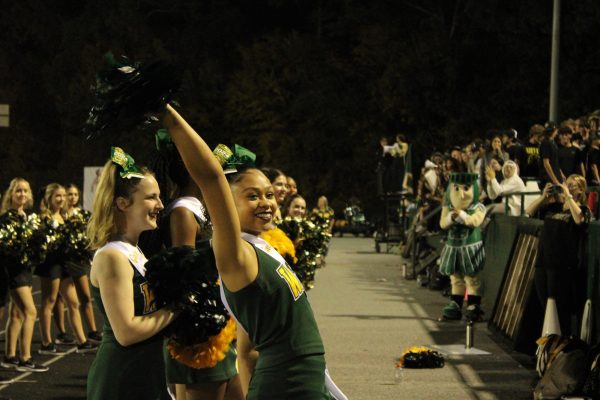 Wests cheer team performing at a football game.