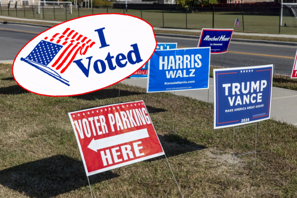 Candidate posters outside voting location.