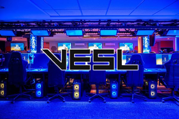 University of North Carolina Greensboro's Esports Arena with the VESL esports logo.