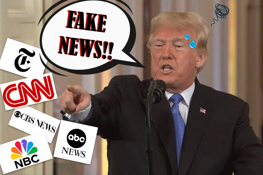 Donald Trump screaming "Fake News."