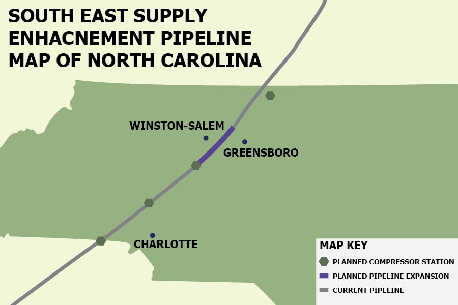 Map and Key ofr the South Easy Supply Enhancement Pipeline in North Carolina